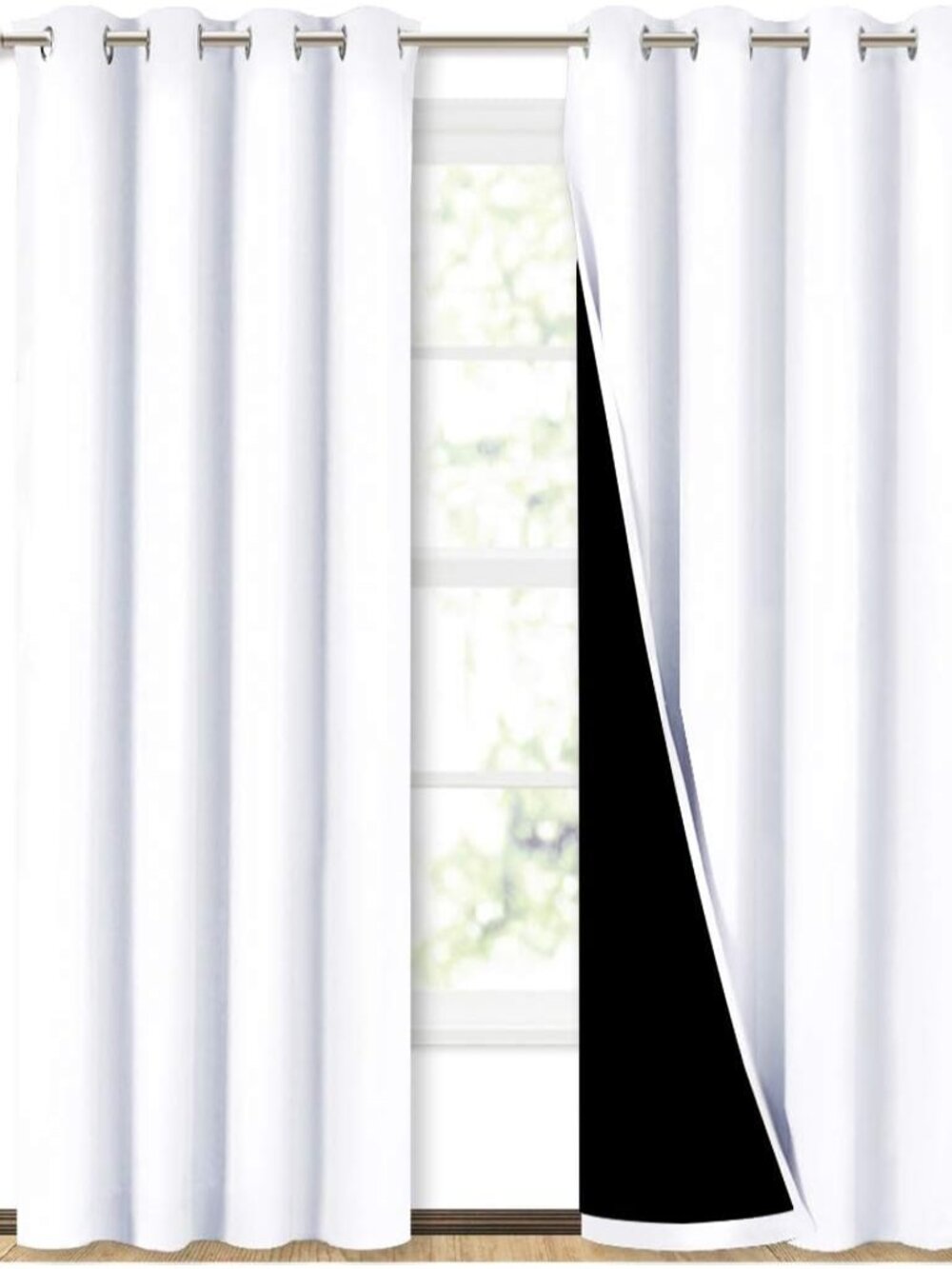 White 100% Blackout Curtains 84 inch Long for Bedroom 2 Pieces